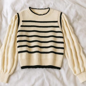Women's Striped Knit Sweater | Black White Fake Two-Piece Pullover | Soft Casual Korean Style Spring Fall Top | Cozy Comfortable Fit