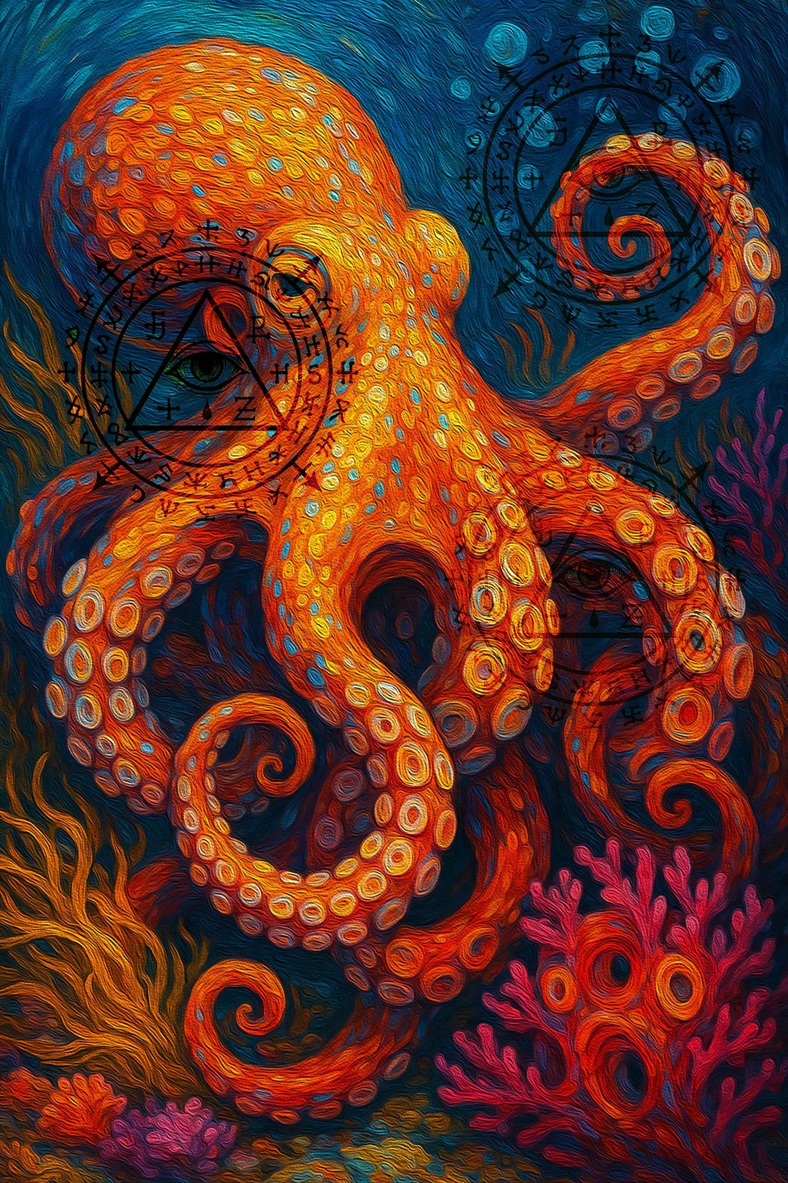 Octopus Art Print – Vibrant Ocean Wall Art, Orange Sea Creature ...