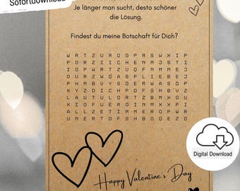 DIY Valentine's Day Gift Word Search, Oracle, Puzzle | Digital Download, PDF Printable Template