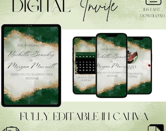 Digital Wedding Invitation| Emerald Green Wedding Invite| Green and Gold Invite| Luxury Wedding Invitation| Elegant Wedding Invite