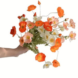 4pcs+ Faux Poppy Flowers-Mix Colors, Silk Flower Poppy Branch, DIY Florals/Centerpieces, Wedding/Home/Kitchen/Office Decorations, Gift