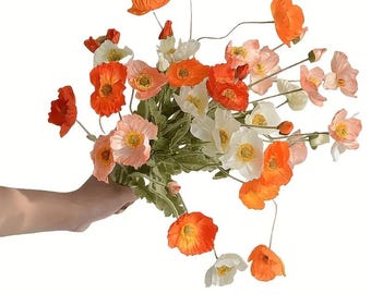 4pcs+ Faux Poppy Flowers-Mix Colors, Silk Flower Poppy Branch, DIY Florals/Centerpieces, Wedding/Home/Kitchen/Office Decorations, Gift