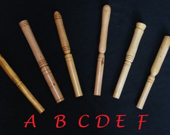 Nostepinnes, hand turned from various woods