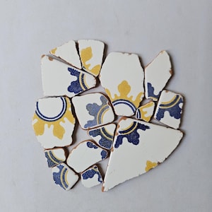 Set di frammenti di ceramica marina abbinati con motivo floreale: 15 pezzi di tessere di mosaico