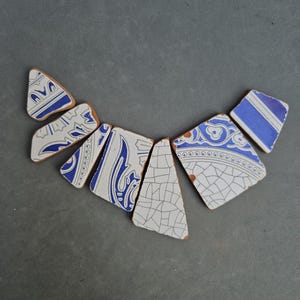 White and Blue Sea Pottery Shards 7 pcs set / Mediterranean Sea Tiles / Coastal Ceramics / Beach Pottery / Mosaics Supplies