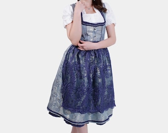 Dirndl Damen Blau - 3-teiliges Oktoberfest Outfit Mit Schürze