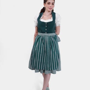 Mystic Green Dirndl Dress Mona – Traditional Bavarian Oktoberfest Outfit for Women with Apron – Custom Length Options