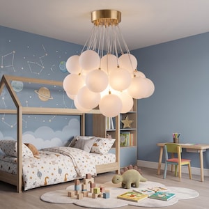 Cloud Modern Frosted Glass Globe Chandelier – 21 / 46 / 73 Ball Cluster Pendant Light – Luxury Brass Statement Lighting