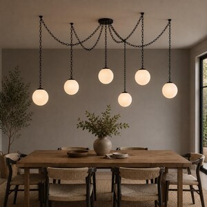 Spider Pendant Light, Modern Chain Chandelier, Adjustable Globe Lighting, Kitchen Island Light, Dining Room Chandelier