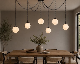 Spider Pendant Light, Modern Chain Chandelier, Adjustable Globe Lighting, Kitchen Island Light, Dining Room Chandelier