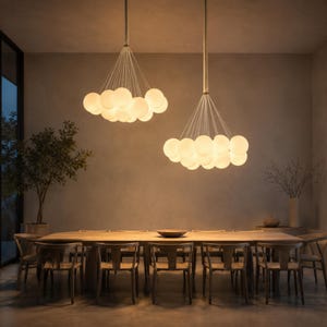 Modern Cloud Chandelier - Custom Glass Globe Pendant Lighting | 7, 19, 43 Light Options | Custom Length & Color