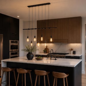 Lampadario industriale lineare in metallo nero / Lampada a sospensione a ragno regolabile / Opzioni anello rotondo e lineare - Lampadario a 7 luci conveniente