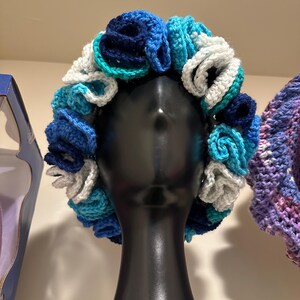 Multi-colored crochet ruffle hat