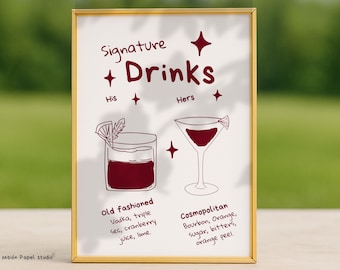 Signature Drinks Sign | Editable Cocktail Menu | 24 Drink Designs | Canva Template | Wedding Bar Sign