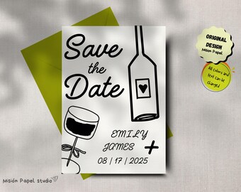 Hand Drawn Save the Date Template | Illustrated Wedding Invite | Quirky Boho Canva Card | Instant Download