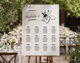 Hand Drawn Wedding Seating Chart | Illustrated Reception Sign | Editable Canva Template | Instant Download Poster