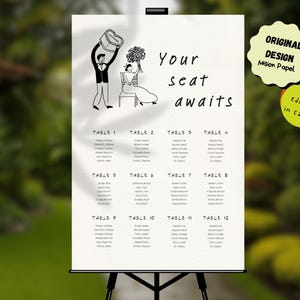 Editable Wedding Seating Chart | Modern Reception Sign Template | Fun Hand Drawn Design | Canva | Instant Download