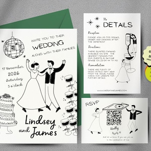 Modelo de convite de casamento desenhado à mão | Canva Suite editável com RSVP e cartão de detalhes