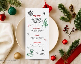 Hand-Drawn Christmas Dinner Menu Template |  Instant Download