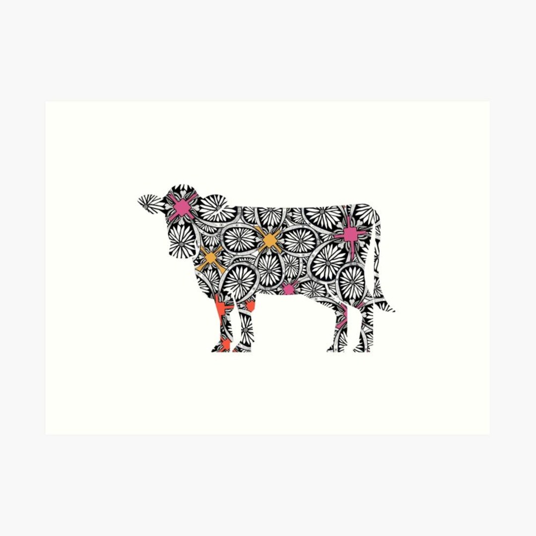 Rectangular Cow Floral Cow Rectangular Art Print - Etsy