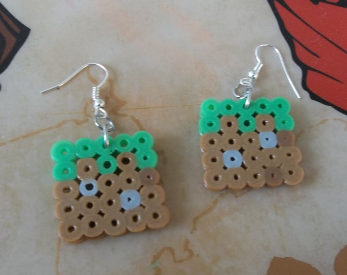 Minecraft Grass Block Perler Bead Earrings Etsy