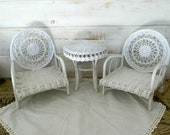 White Wicker Furniture - 18 quot Doll Table and Chairs - FREE SHIPPING