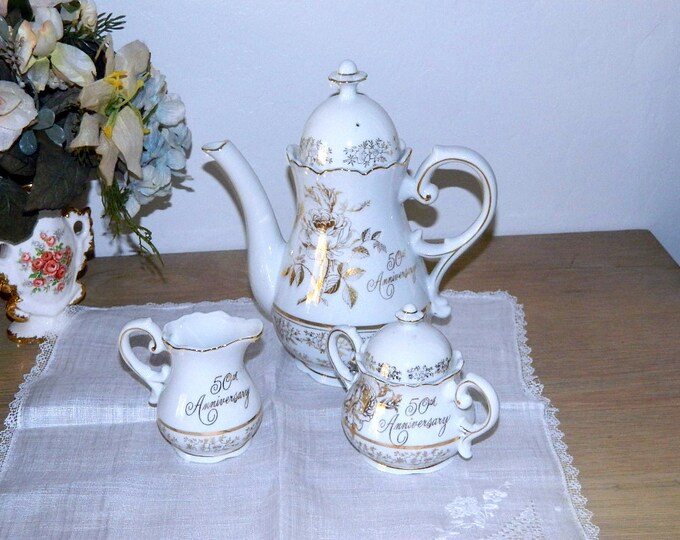 Norcrest Japan Porcelain Tea Set 50th Anniversary Tea Service Teapot