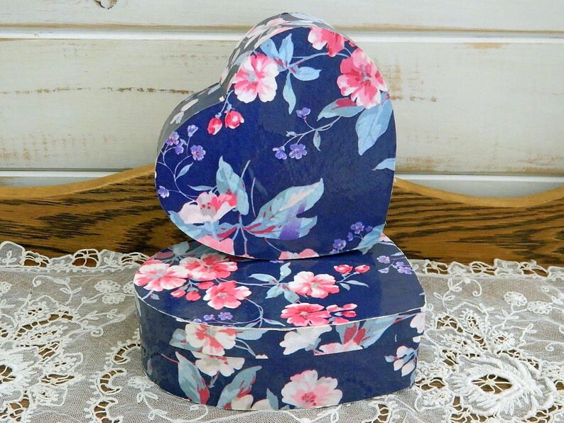 Heart Shaped Decorated Cardboard Boxes Set of 2 Valentine Etsy