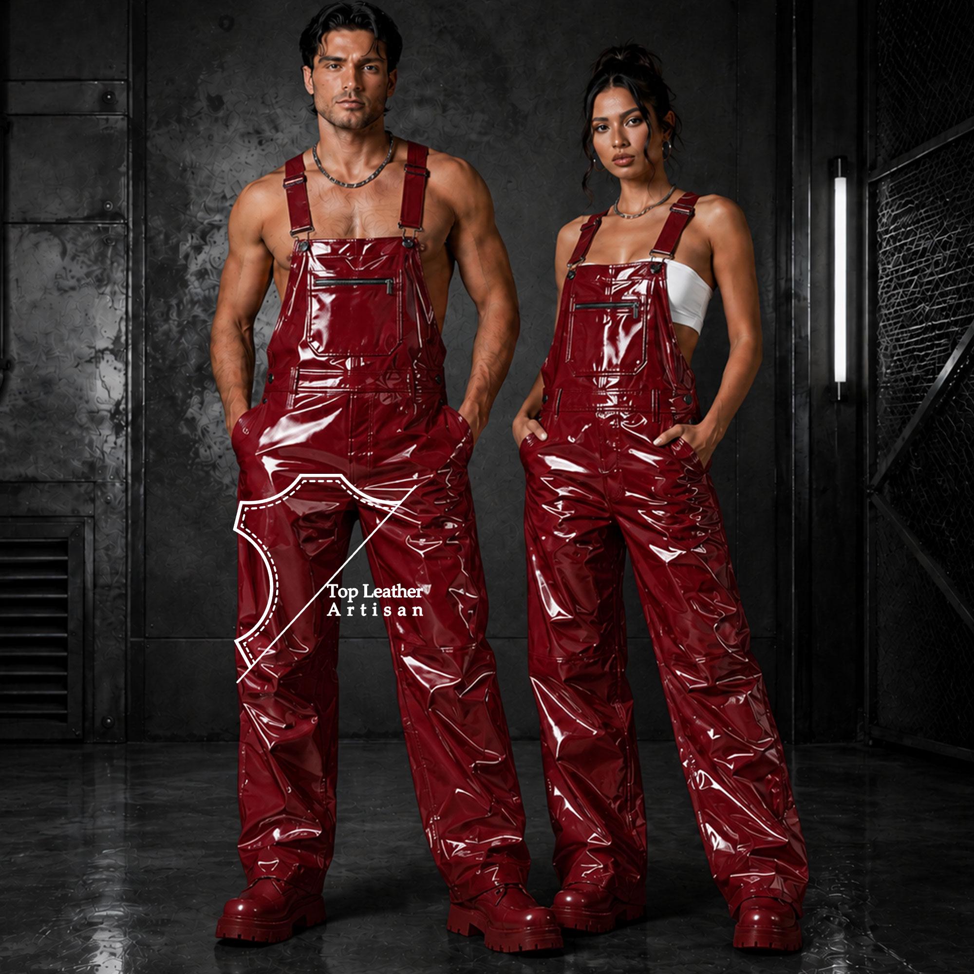 PVC Vinyl Dungarees Overalls for Men & Women, Glossy Patent Leather Look Jumpsuit, Festival Rave Gothic Outfit