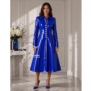 blue pvc dress Tank Mini Dress shown in gloss vinyl/pvc royal blue custom made by Suzi Fox