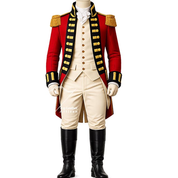 British Redcoat Military Uniform | 18th Century British Officer Coat Costume | Revolutionary War Reenactment Jacket Custom Made