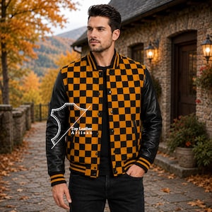 Rainbow Pattern Varsity Jacket for Men, Colorful Bomber Jacket, Streetwear Letterman Coat, Custom Baseball Jacket Gift