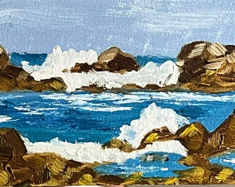 Waves Small Painting Seascape Artwork Sea Gift Small Painting Ocean Small Painting Waves Artwork Small Oil Painting Sea Decor Office Decor