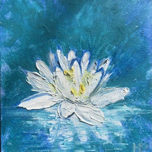 Regalo de mamá Obra de arte Pintura de flores al óleo Regalo Pintura al agua Obra de arte de loto Pintura pequeña Regalo Pintura de flores Pintura de cartón Pintura original