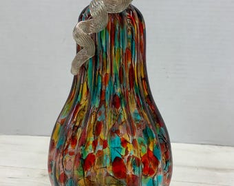 Geblazen kunstglas pompoen/kalebas confetti veelkleurige open bodem