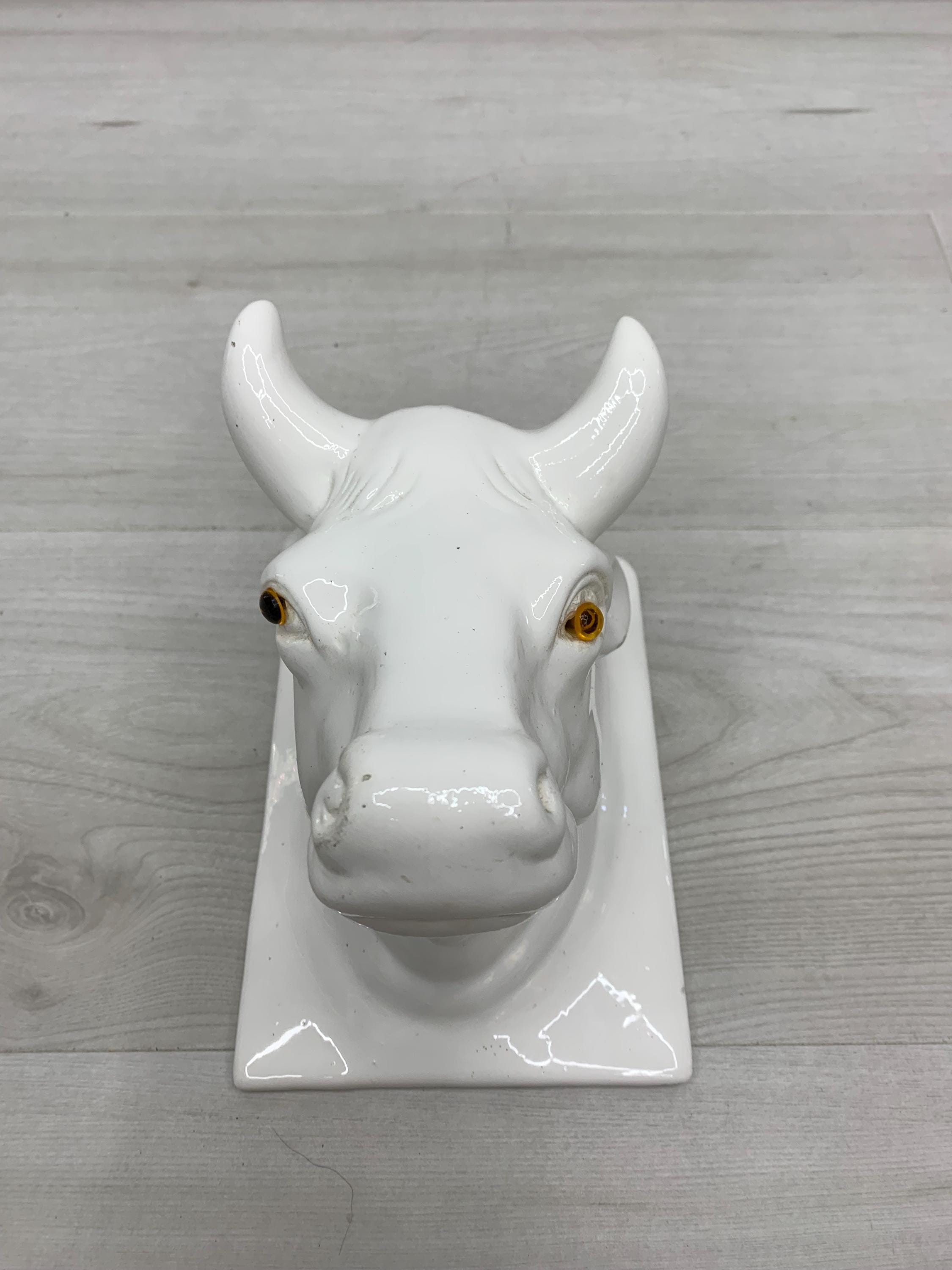 ホワイト牛の頭部置物 White Ceramic Cow Head - Etsy