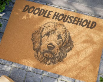 Doodle dörrmatta för hushåll, välkomstmatta för husdjur, Golden Doodle dörrmatta, välkomstmatta i kokosfiber, välkomstmatta i hello-stil
