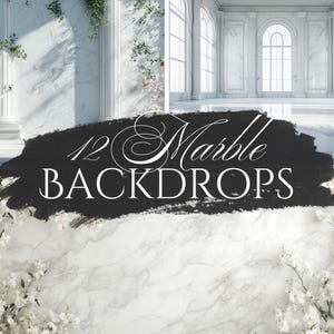 May include: Twelve marble backdrops with white flowers and greenery. The backdrops are perfect for photography and videography.