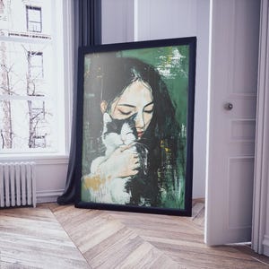 Girl Hugging Cat Print: Black and White Pet Portrait (Digital Download 16x24in JPGs/PDFs)