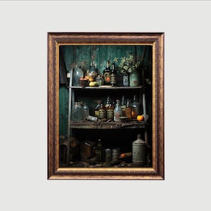 Vintage Apothecary | Dark Academia Wall Art, Antique Oil Painting, Witch Kitchen Decor, Goth Cottagecore Aesthetic, Witchy Decor Printable