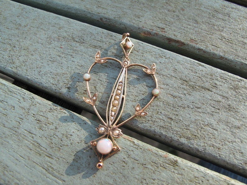 On Sale Fabulous Art Nouveau Opal and Pearl Pendant image 3