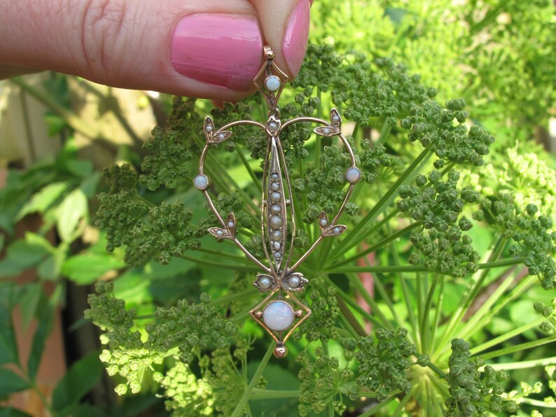 On Sale Fabulous Art Nouveau Opal and Pearl Pendant image 5