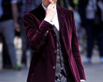 Men's Doctor Who Trench Coat - Wool Blend Velvet Costume Coat For Cosplay & Halloween