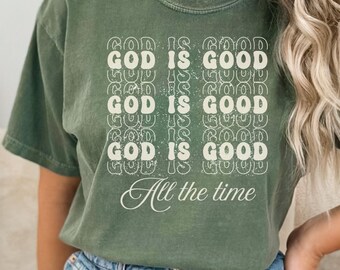 God Is Good All The Time Shirt, Retro Christian Comfort Colors Tee, Faith Based Church Shirt for Women Gift
