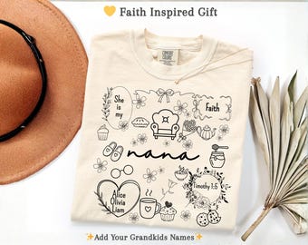 Custom Nana Shirt with Grandkids Names Personalized Grandma Gift Christian Nana Tee Faith Family Shirt Gift for Grandma