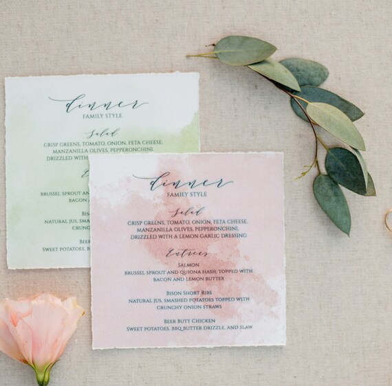 Watercolor Square Deckle Edge Event Menus Torn Edged Square Etsy