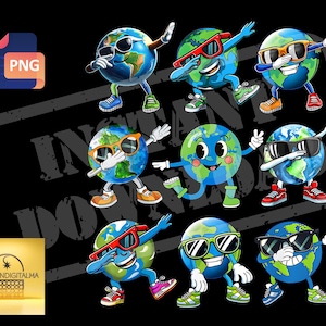 Funny Earth Day deppen PNG-clipart met coole zonnebril en sneakers, hiphop wereldbol cartoon voor T-shirts sublimatie downloaden