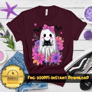 Preppy Floral Ghost PNG, Pastel Halloween Sublimation Design (Digital Download)