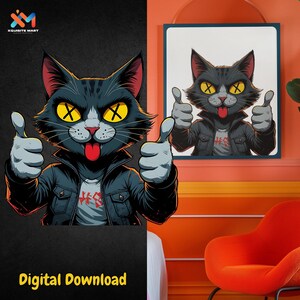 Sublimatieontwerp punkrockkat | Coole rebelse katachtige clipart voor T-shirts en hoodies | Digitale download Rocker Cat voor kledingmerchandise