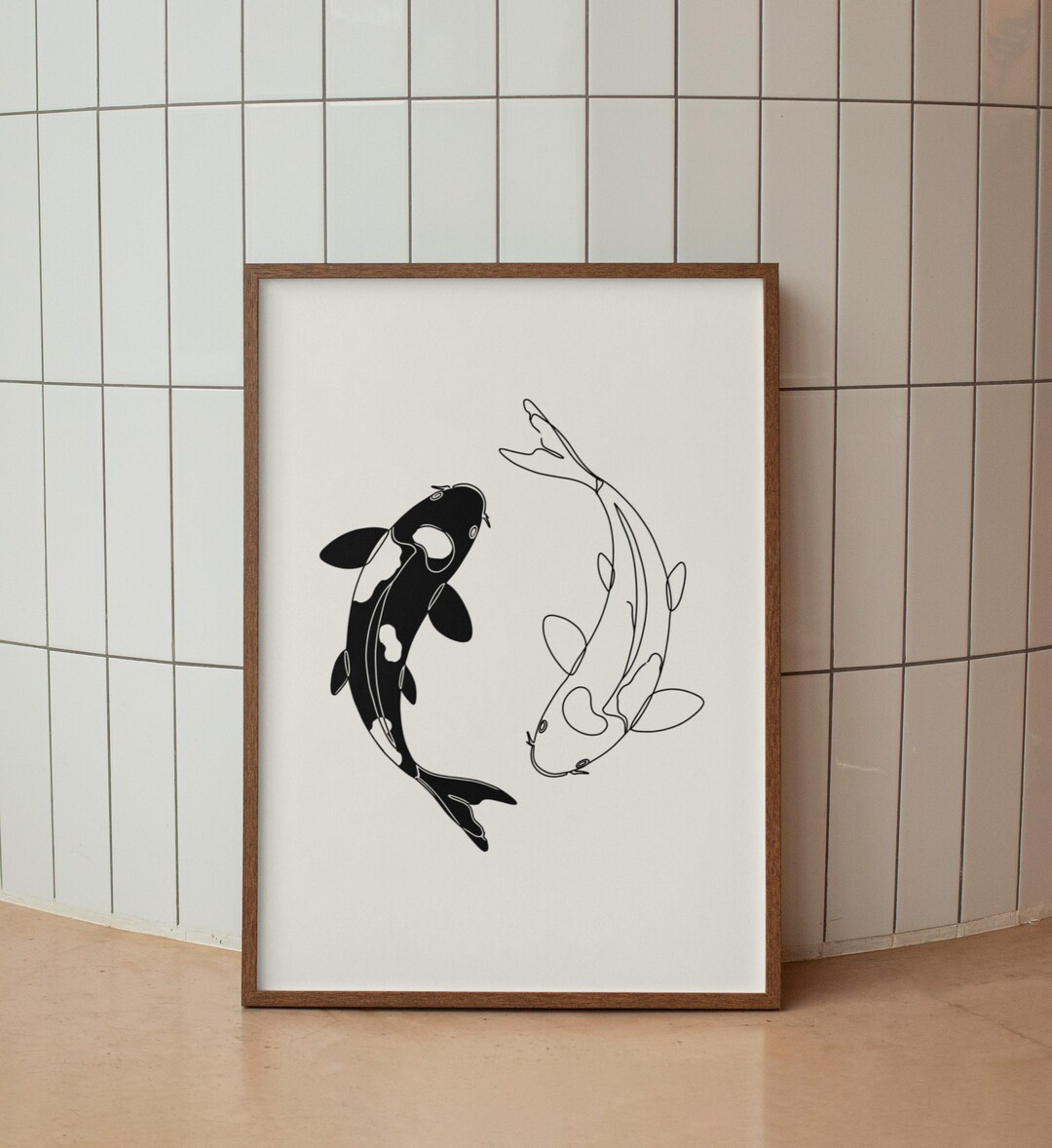 Yin Yang Koi Fish Wall Art, Minimalist Japanese Print, Koi Fish Print ...